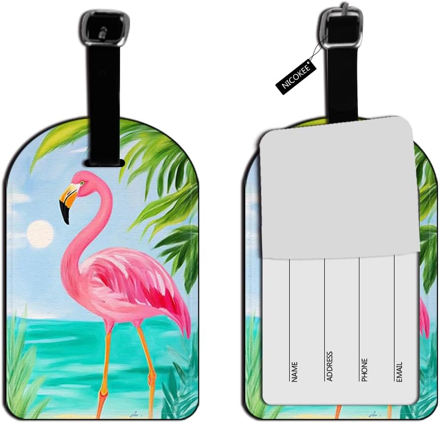 Flamingo and Palm Luggage Tag Beach VacatiOn Leather Travel Bag Labels Suitcase Luggage ID Tags