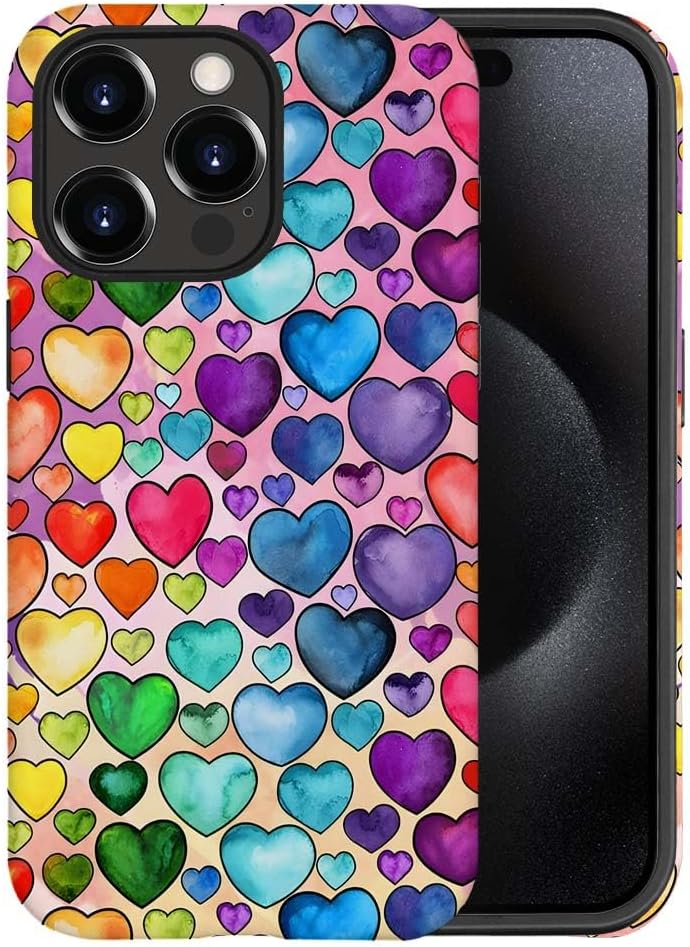SEized Case Compatible with for iPhone 15 Pro Max,Colorful Heart Lovely Cute Pink Phone Case for Girl Women Boy Men,Durable Protection Case for iPhone 15 Pro Max