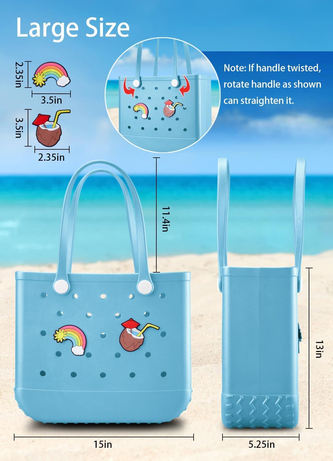 Beach Bag Rubber Tote Bag - Waterproof Travel Bag for Women Washable Tote Bag Handbag for Sports Beach Market Pool