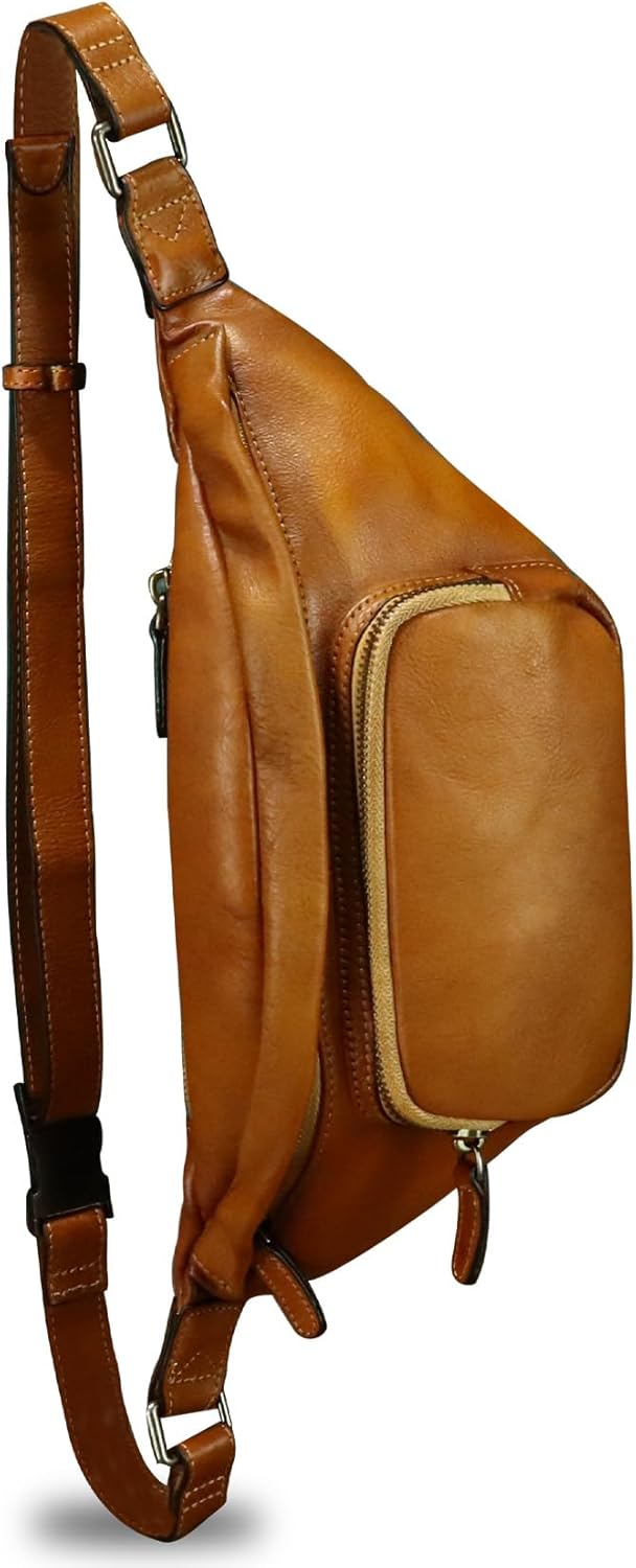 Genuine Leather Fanny Pack for Women and Men Real Leather Crossbody Sling Bag Fashion Waist Bag Chest Purse Pouch (Brown)