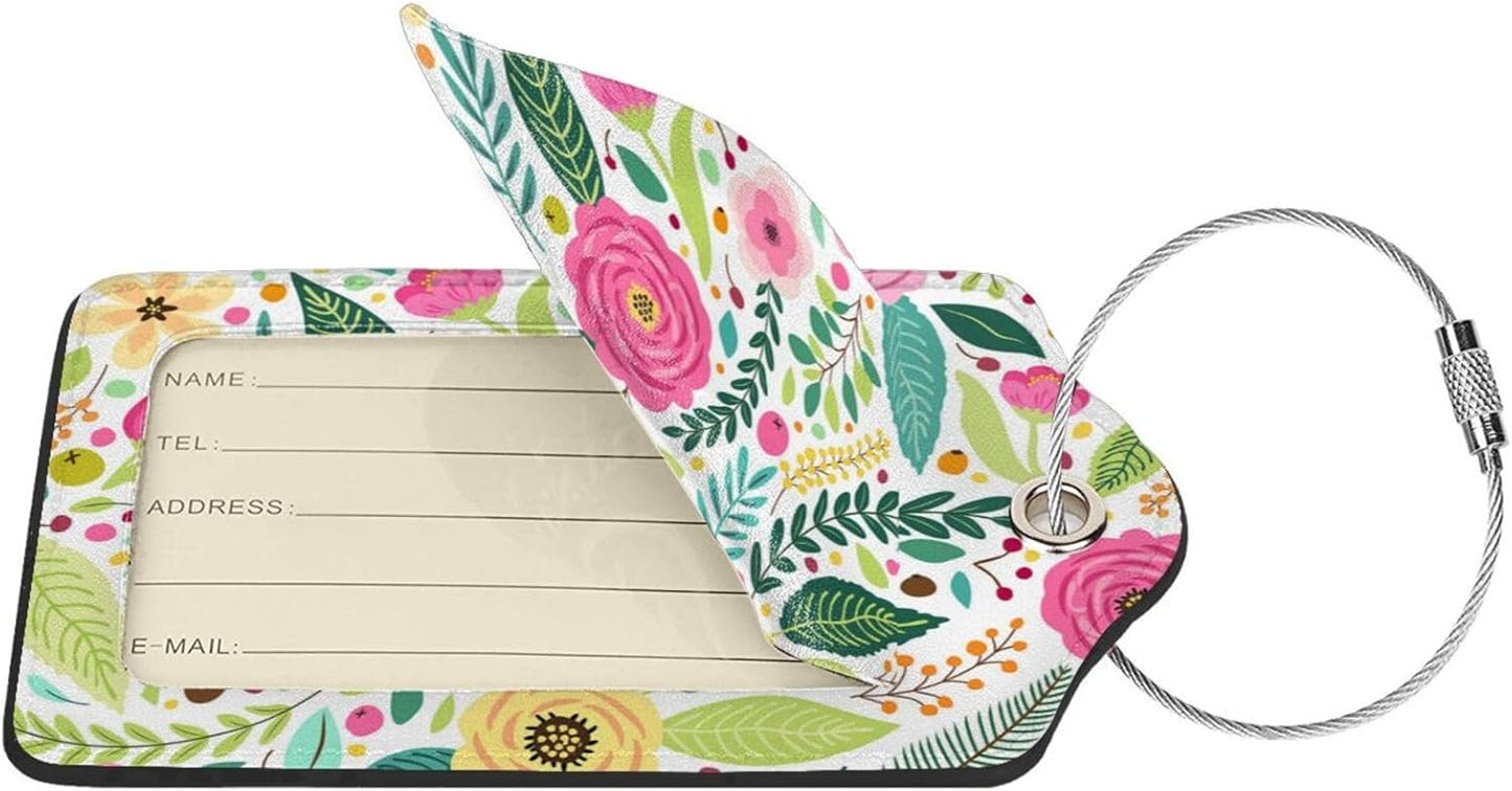 2 Pcs Cute Retro Flower Luggage Tag for Suitcase,Label Hand-Painted Nature Gifts for Privacy Cover ID Label with Stainless, Birthday Boy Girl