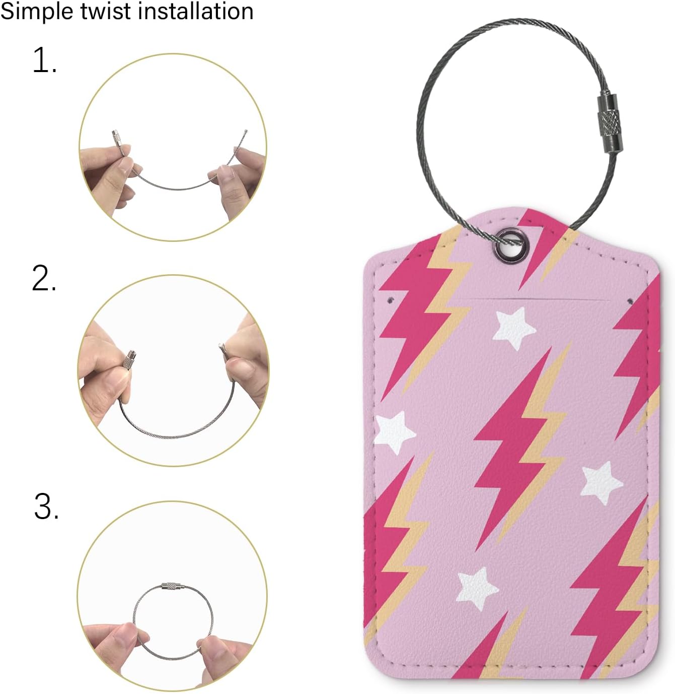 Preppy Luggage Tag,Pink Bolt Girly 2 Pack Travel Suitcase Tags,Trendy Traveling Accessories,Baggage Tag Label with Steel Loop,Teen Girl Gifts,Pink Y2k Decor