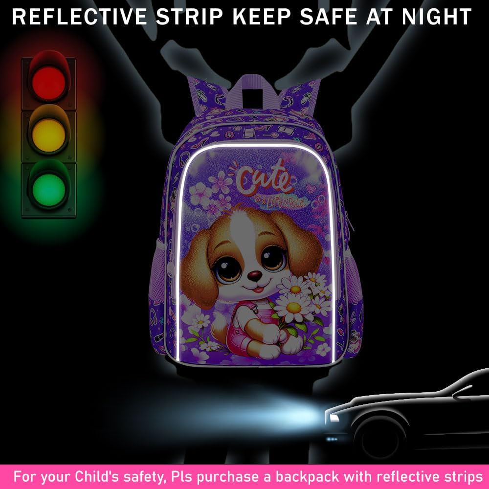 3PCS Girls Dog Backpack, Water Resistant Kids Bookbag Set with Lunch Box, Cute School Bag for Preschool Toddler