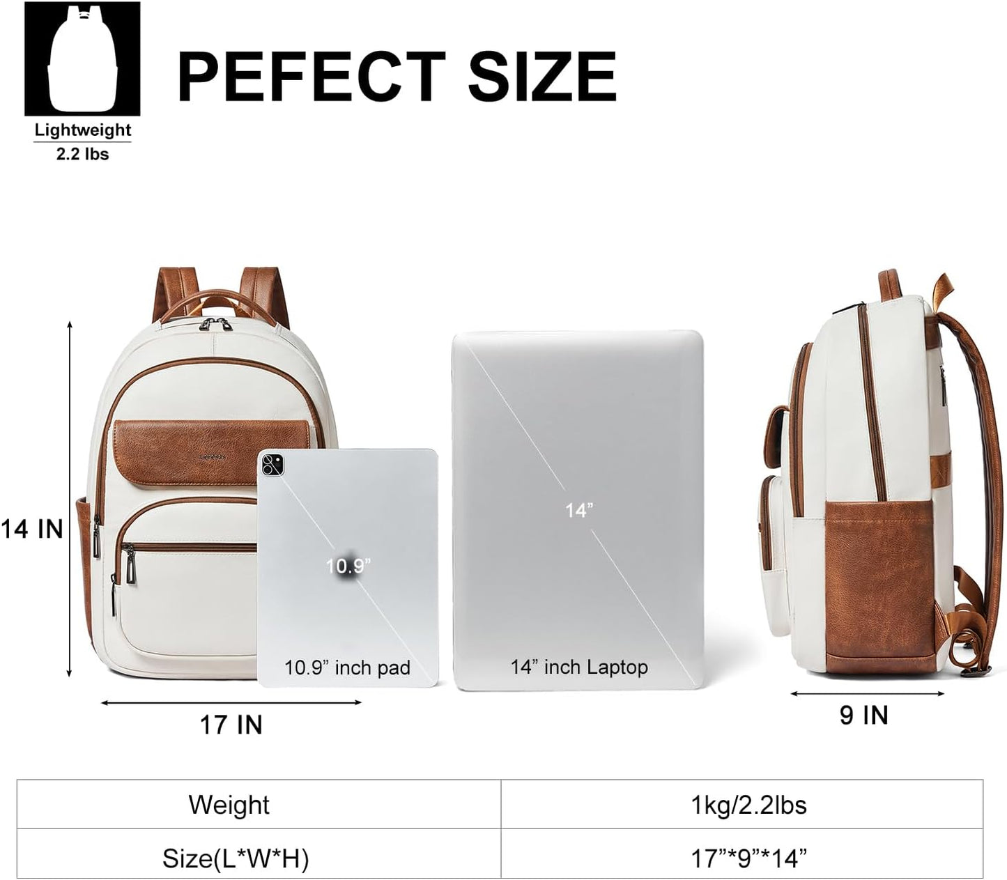 37L Backpack Purse for Women Men for Work Travel Back Pack Purses Vegan Leather Laptop College Daypack Shoulder Bag Beige