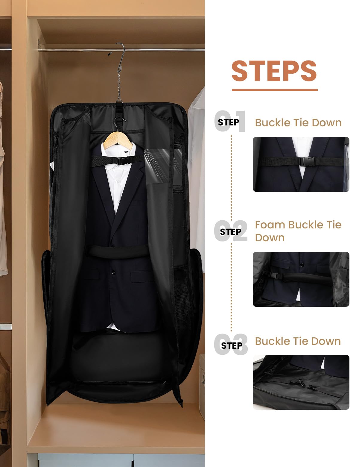 VUUDH Premium Garment Bag for Travel with Wet-Dry Compartment, Adjustable Shoulder Strap, and