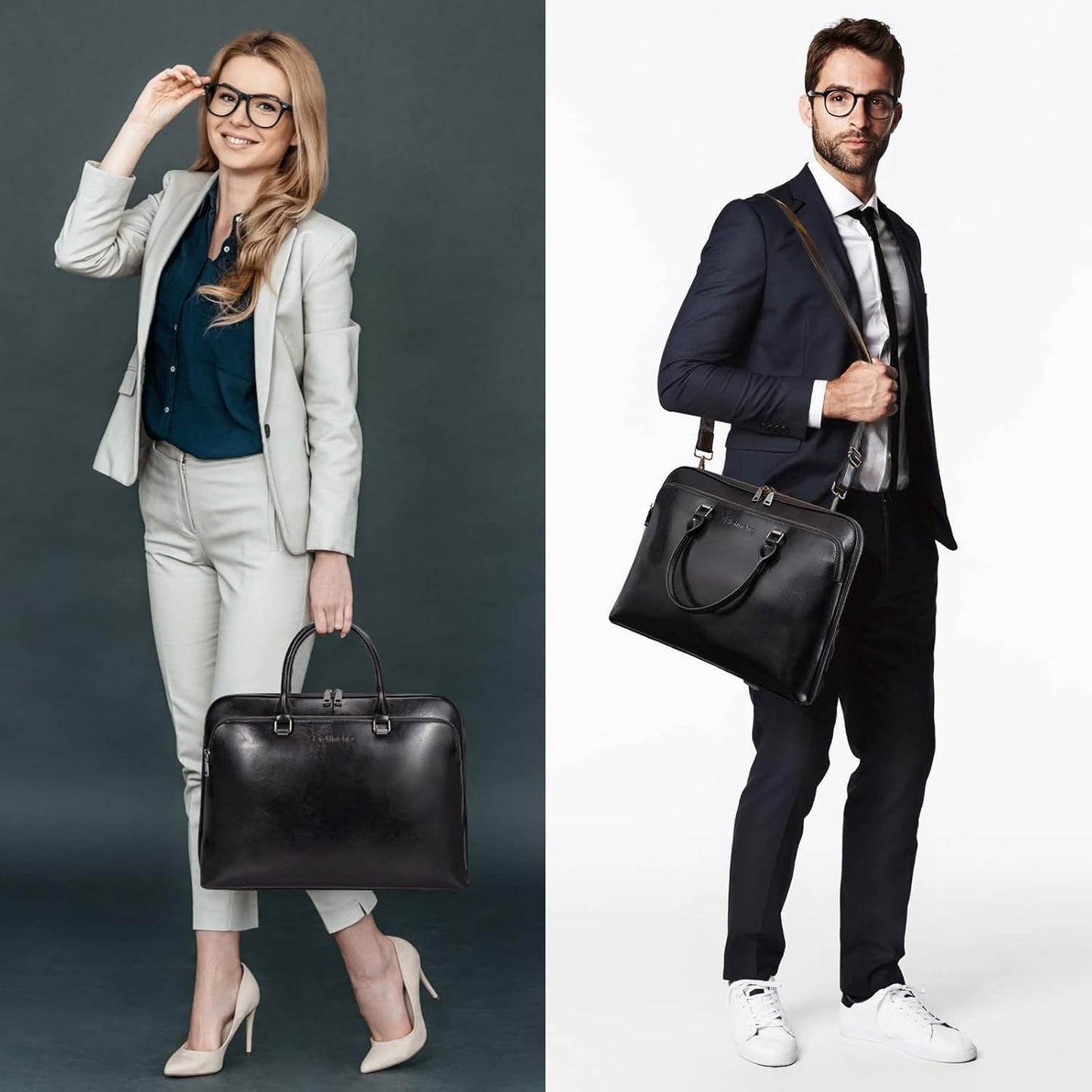 Blofinche Laptop Messenger shoulder bag: Genuine Leather work Briefcase 13.3 15.6 inch designer handbag