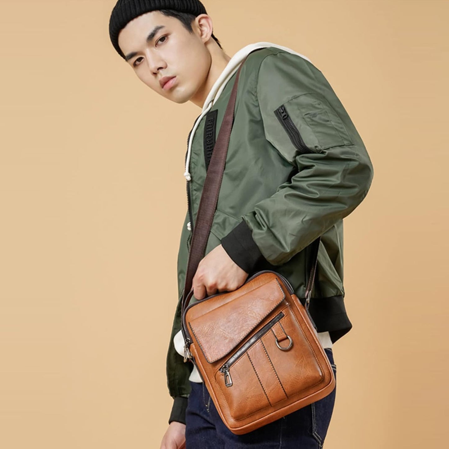 Vintage Genuine Leather Crossbody Bag for Men – Small Shoulder Satchel Handbag for Daily Use