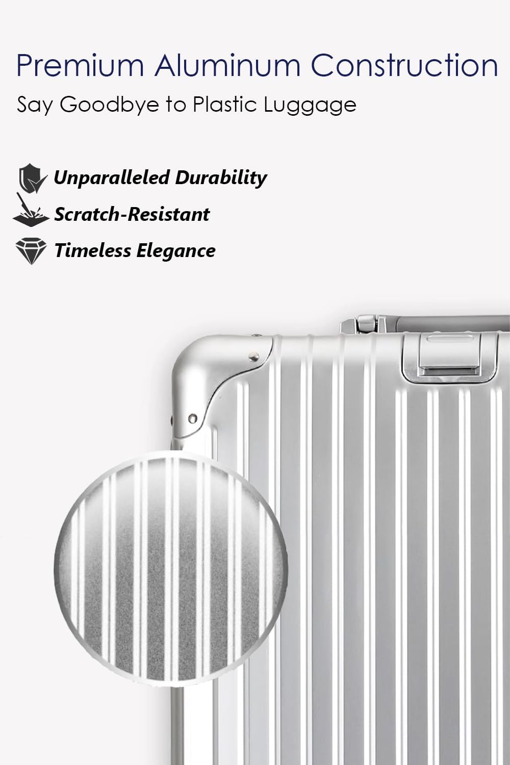 28 Inch All Aluminum Checked in Luggage with Wheels, Hard Shell Zipperless Suitcase with TSA Locks