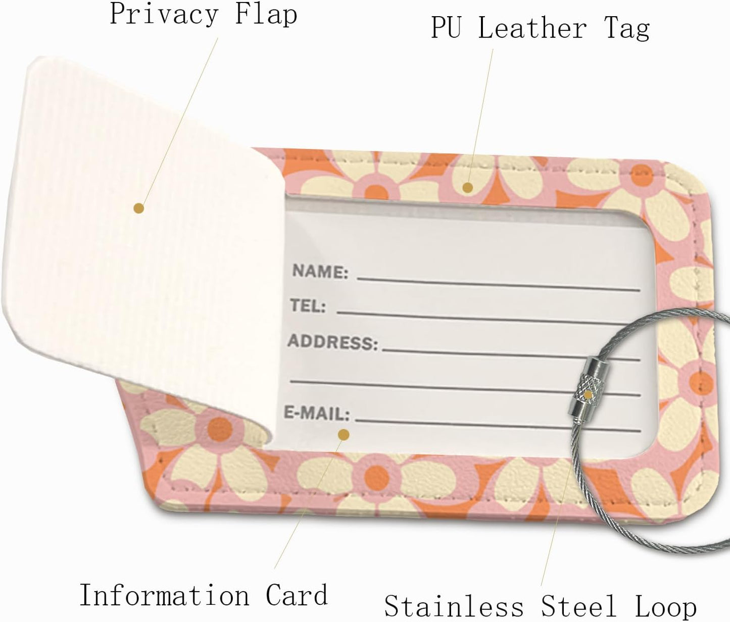 Flower Luggage Tags for Suitcases,Trendy 2 Pack Travel Suitcase Tags,Traveling Accessories,Baggage Tag Label with Steel Loop,Teen Girl Gifts