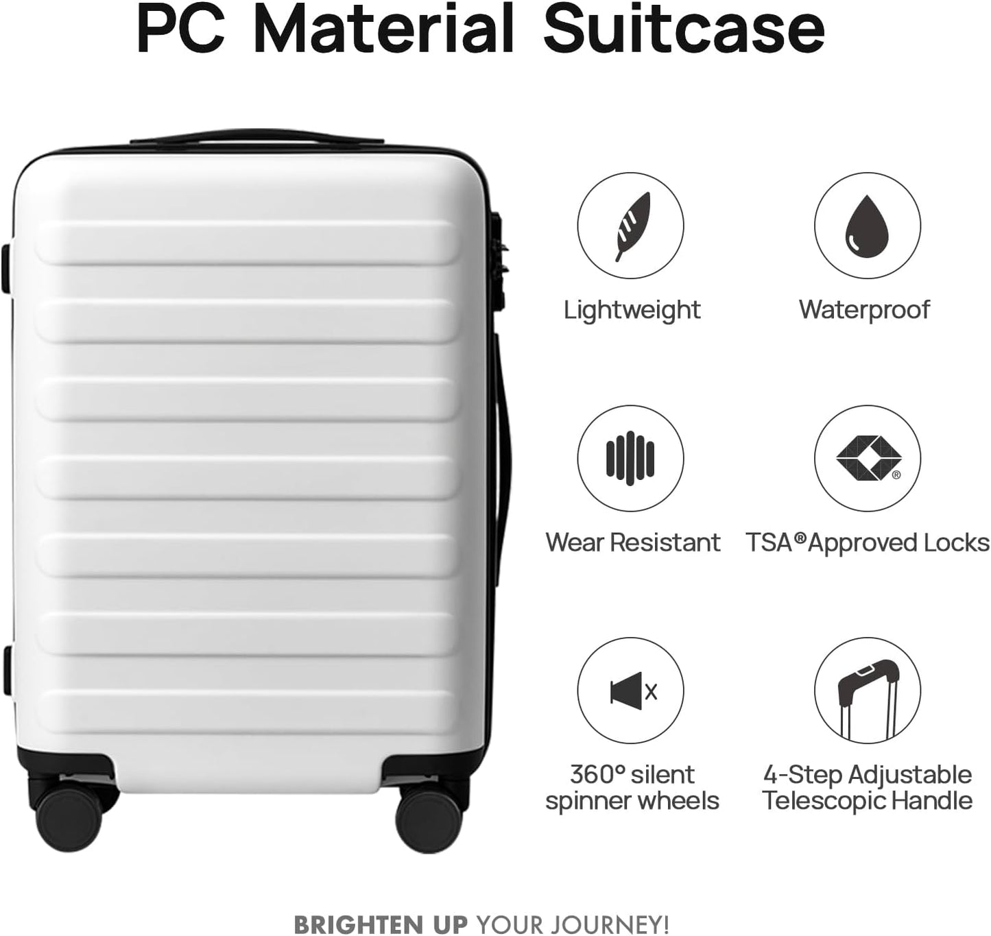 NINETYGO Medium Checked Luggage 24 Inch, Checking In Luggage with Smooth Spinner Wheels, Lightweight, Hard Shell PC Suitcase, Lightweight Travel Luggage, TSA Approved (Lily White, Rhine Basic)