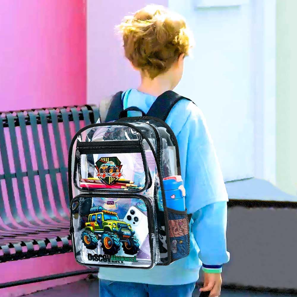 Clear Backpack for Girls and Boys, Kids Transparent Bookbag, 3PCS Cute See Through School Bag for