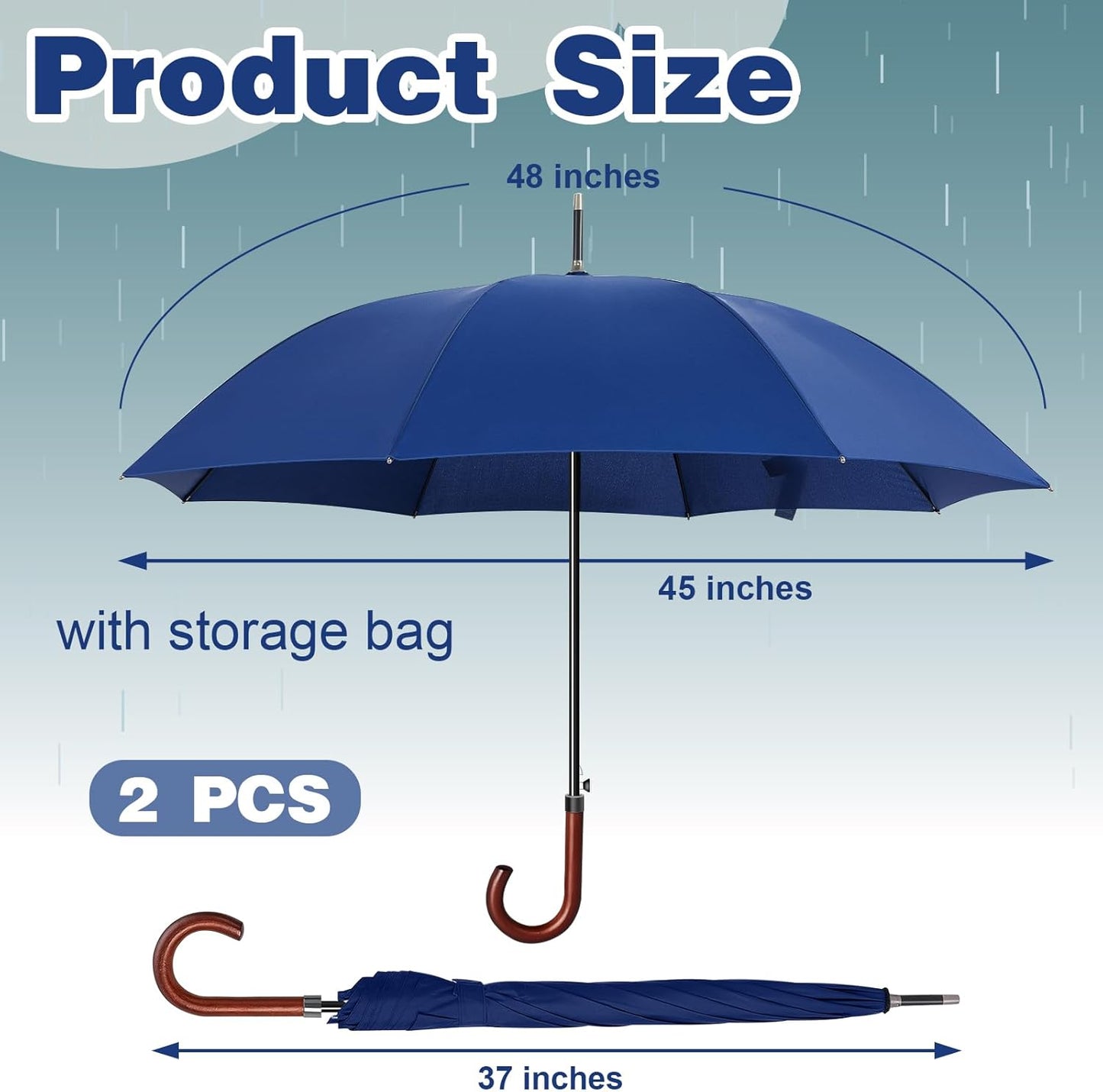 Silkfly 48 Inch Auto Open Umbrella Wooden J Stick Vintage Handle Windproof Unbreakable Wedding Fast