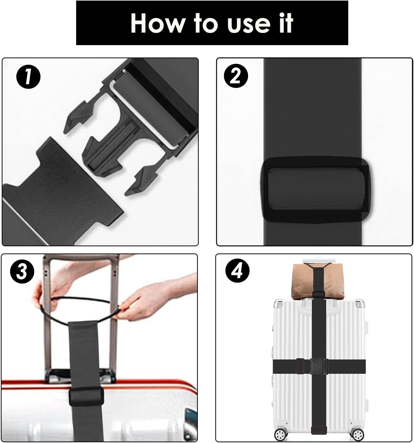 Adjustable Luggage Straps for Suitcases TSA Approved,6 Pack Suitcase Strap Travel Luggage Connector Belt for Bags,Luggage Tags for Suitcases，Luggage Straps to Connect Two Suitcases(Black)