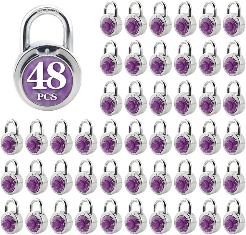 ZonRo Locks Combination Padlock, Fixed Dial Combination Padlock 48 Pack,3 Digit Code Standard Dial Combination, 2 in Wide. 3 in Height,Purple Turntable, Lock for Gym & Locker, School, Toolbox