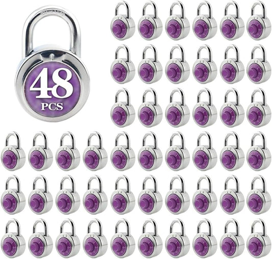 ZonRo Locks Combination Padlock, Fixed Dial Combination Padlock 48 Pack,3 Digit Code Standard Dial Combination, 2 in Wide. 3 in Height,Purple Turntable, Lock for Gym & Locker, School, Toolbox