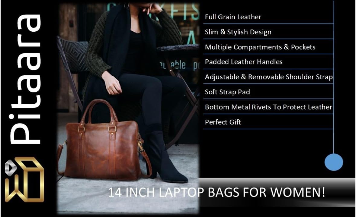 Pitaara Genuine Leather Women's Laptop Bag For Laptops Size 14"