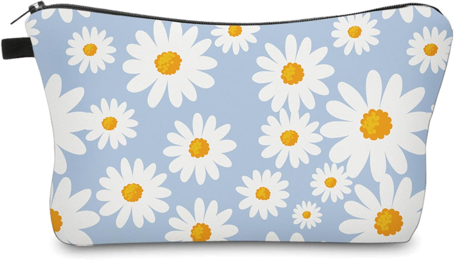 Cute Travel Makeup Bag Cosmetic Bag Small Pouch Gift for Women (Daisy Pale Blue)