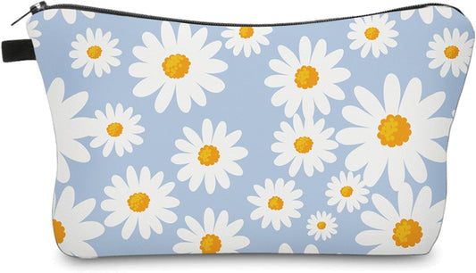 Cute Travel Makeup Bag Cosmetic Bag Small Pouch Gift for Women (Daisy Pale Blue)