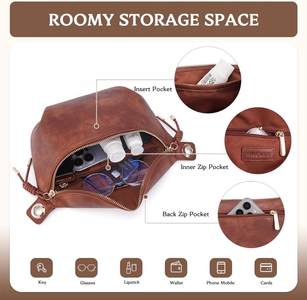 HKCLUF Fanny Pack Crossbody Bags for Women Pu Leather Belt Bag Waist Pack Causal Chest Bum Bag With 2 Straps