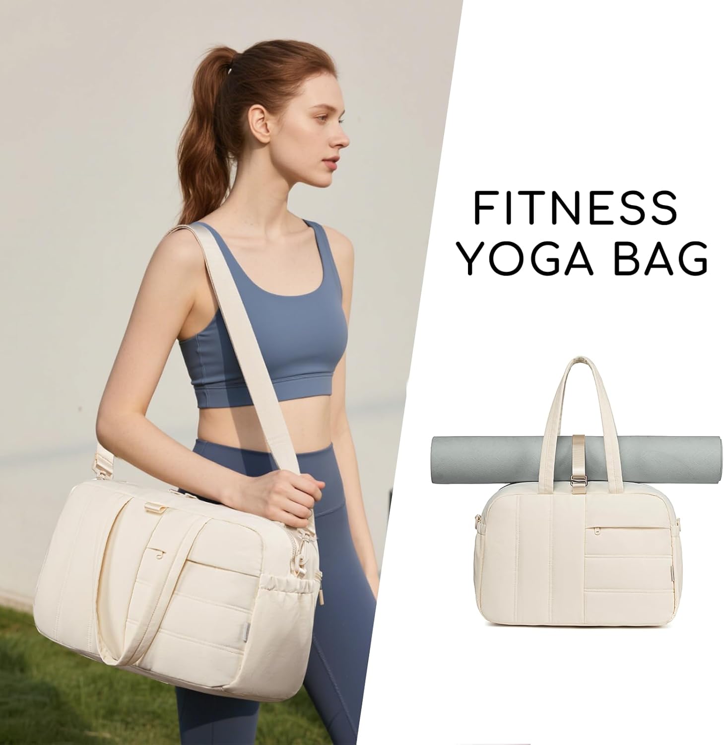 CAMTOP Gym Bag for Women with Yoga Mat Holder,16 Inches Quilted Duffle Bag for Travel Tote with