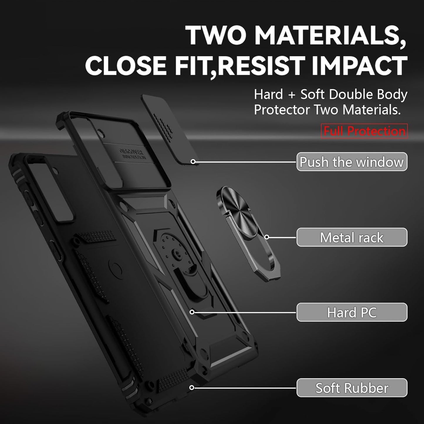 for Samsung S21 FE Case with Screen Protector: [Military Grade 20ft. Drop Tested] Ring Shockproof Protective Phone Case for -Samsung Galaxy S21 FE (Black)