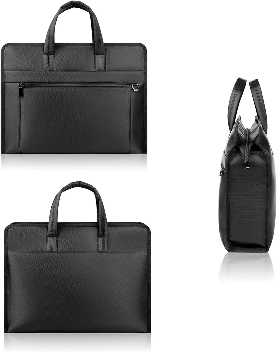 Black Oxford Handle Document Bag with Zipper Briefcase for Men File Tote Bag for Carrying Paper Files (Horizontal)