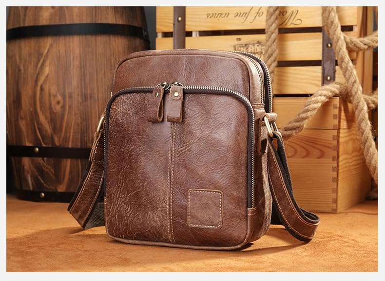 Genuine Leather Shoulder Bag for Men Crossbody Sling Bag Adjustable Small Messenger Purse Travel