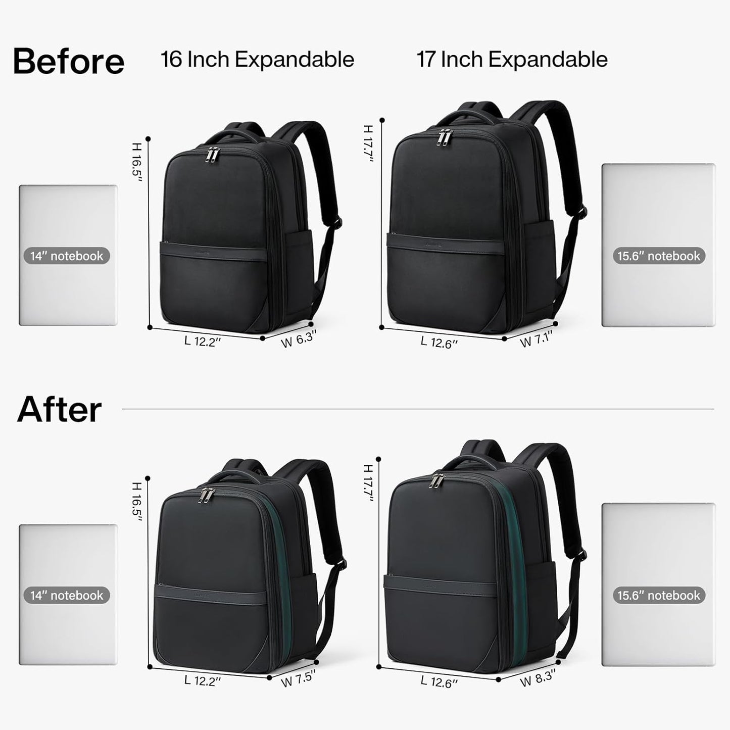 Hanke Expandable Travel Backpack 17 Inch, Full-Open Laptop Backpack Fits 15.6 Inch, Carry On