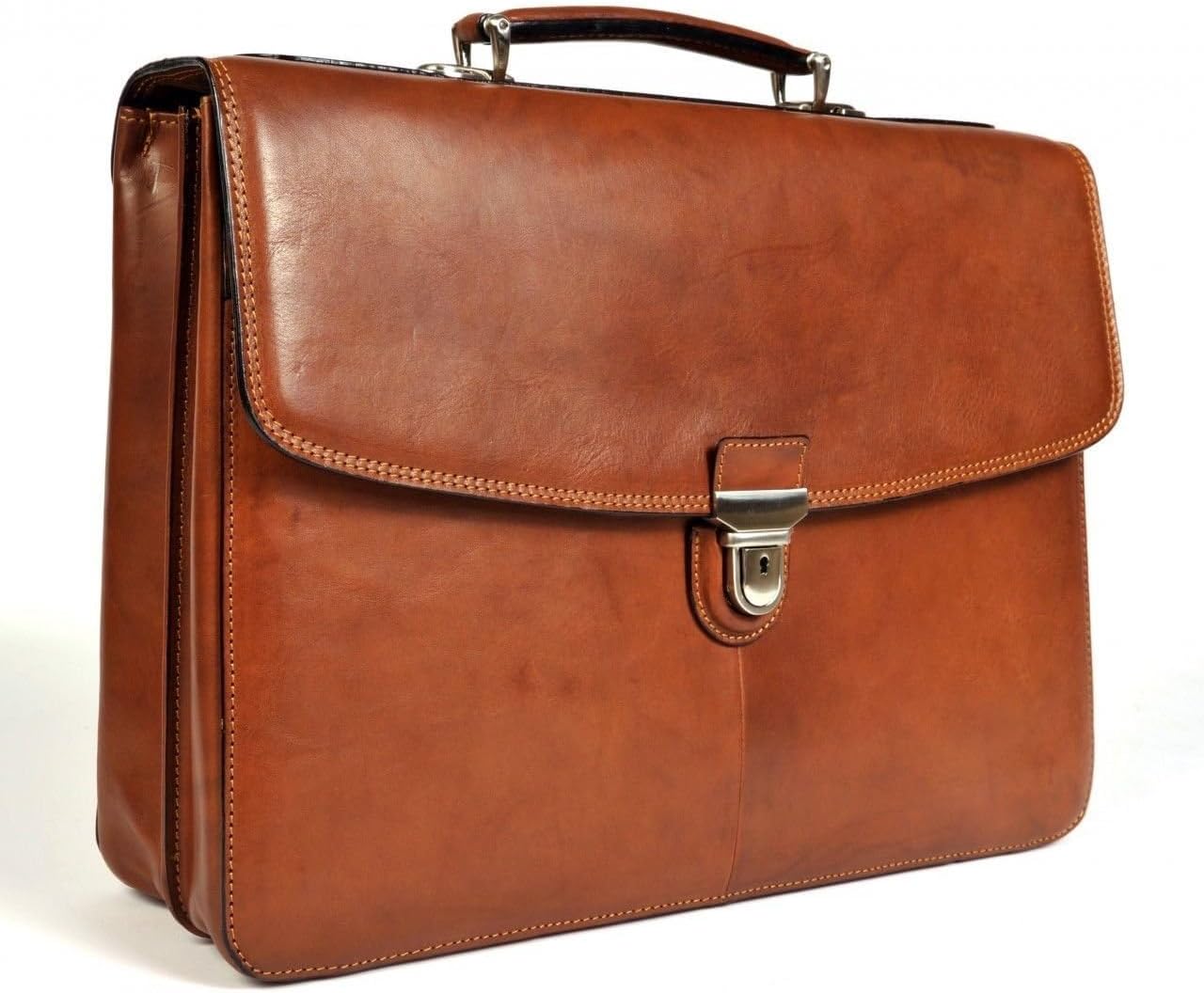 Tony Perotti Mens Italian Cow Leather Bella Russo Double Compartment Leather Laptop Briefcase