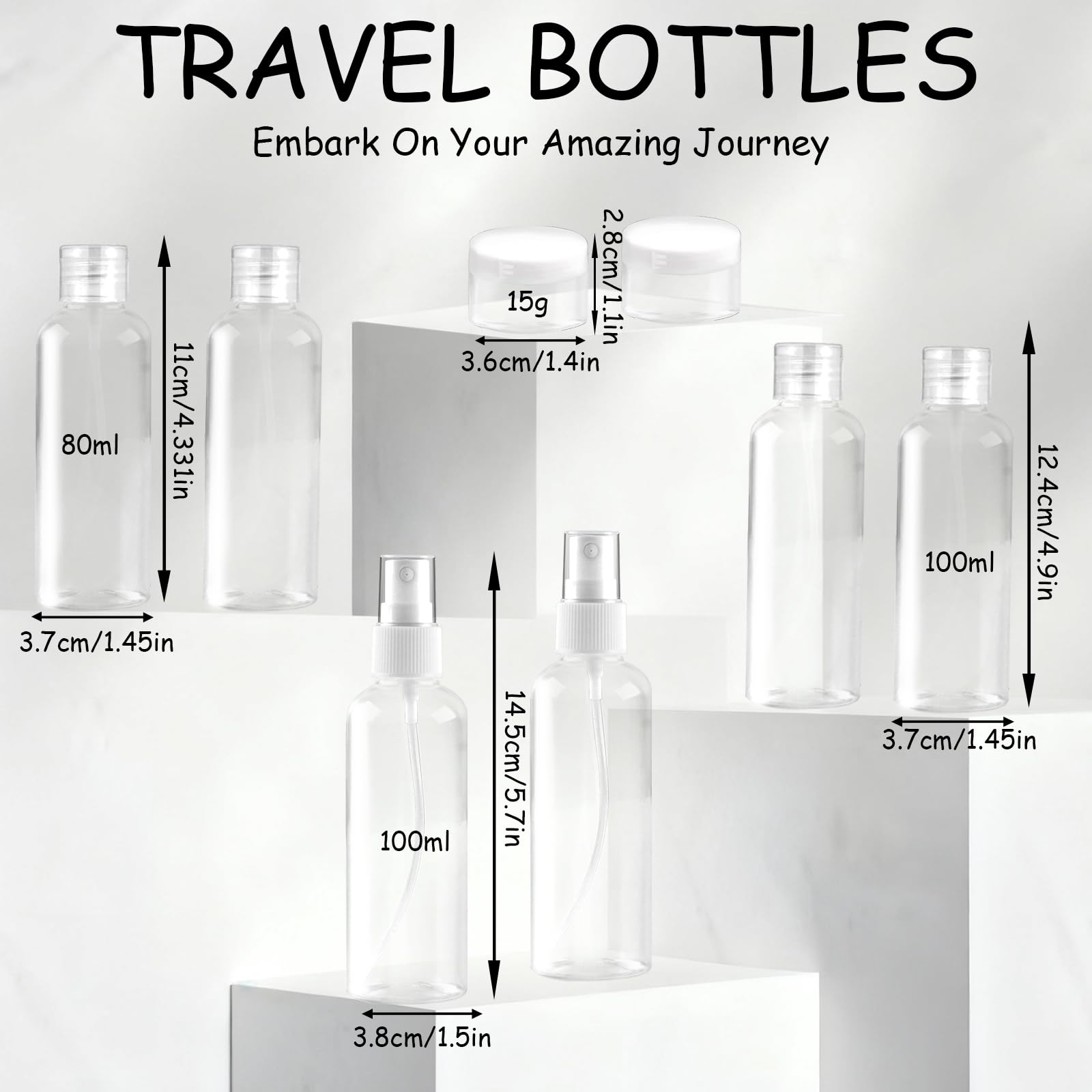 Ninsula 8Pcs Travel Bottles Set, TSA Approved Travel Size Toiletries, Reusable Leak Proof Cosmetic