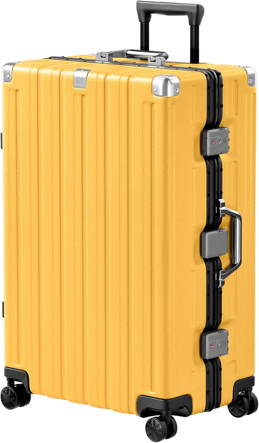 Krute Luggage 28 Inch Aluminum Frame Luggages TSA Lock No Zipper Checked Suitcase with Spinner Wheels Hard Shell Lightweight PC+ABS Large Suit Case