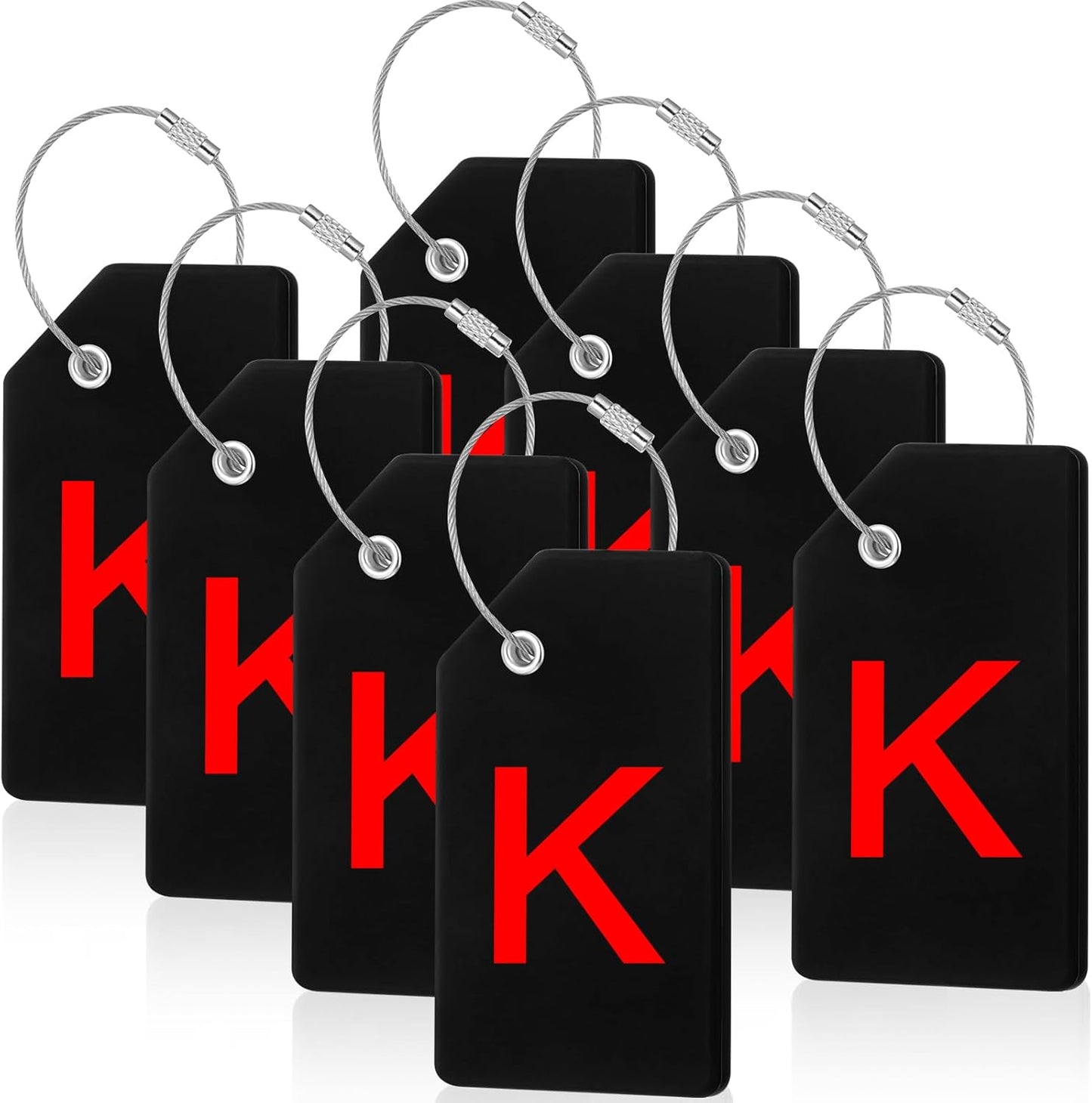 8 Pcs Initial Letter A-Z Luggage Tags Silicone Suitcase Instrument Tag with Name Card and Stainless Steel Loop(Letter K,Red, Black)