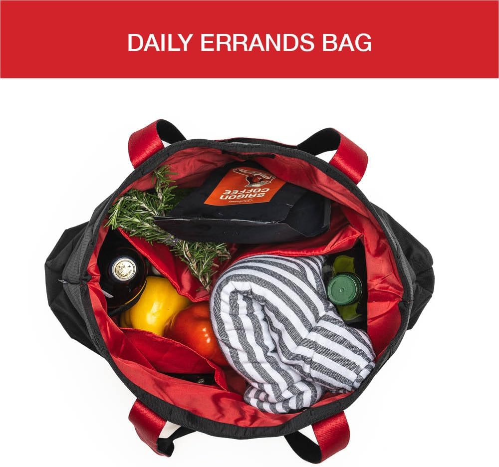 Universal Tote Bag, Foldable Nylon Shoulder Bag for Work and Errands - Water Bottle Holder, Multiple Pockets