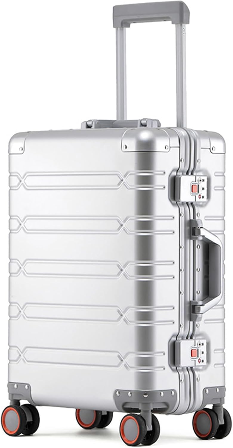 Tmore Aluminum Frame Luggage with Spinner Wheels, with TSA Locks Hard Shell Suitcase, Business 20" Silver Small