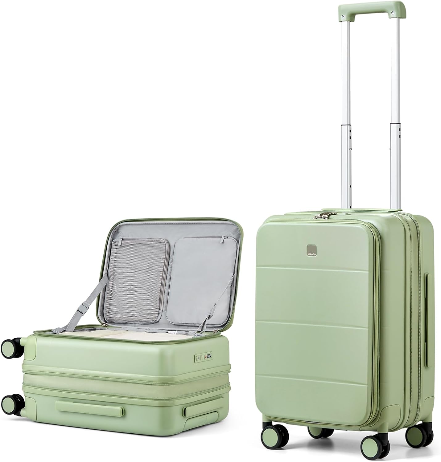 MILADA Expandable Carry On Luggage with Spinner Wheels PC Hard Shell Suitcases 20 Inch Top Opening Travel Suitcase with Wheels TSA Approved Luggage Trunk Rolling Carry-On, Bamboo Green
