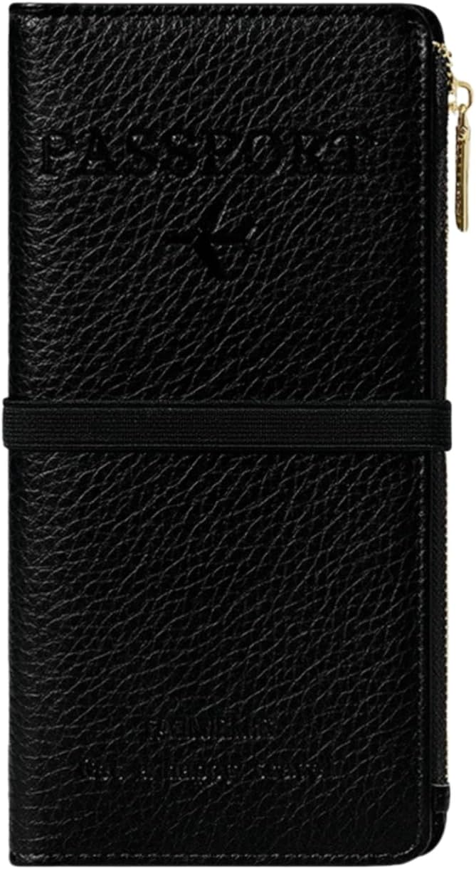 RFID-Blocking Leather Travel Wallet & Passport Holder with Zipper Pocket, Card Slots, and Phone Compartment – Waterproof Travel Organizer for Women & Men. TG-1 (Black)