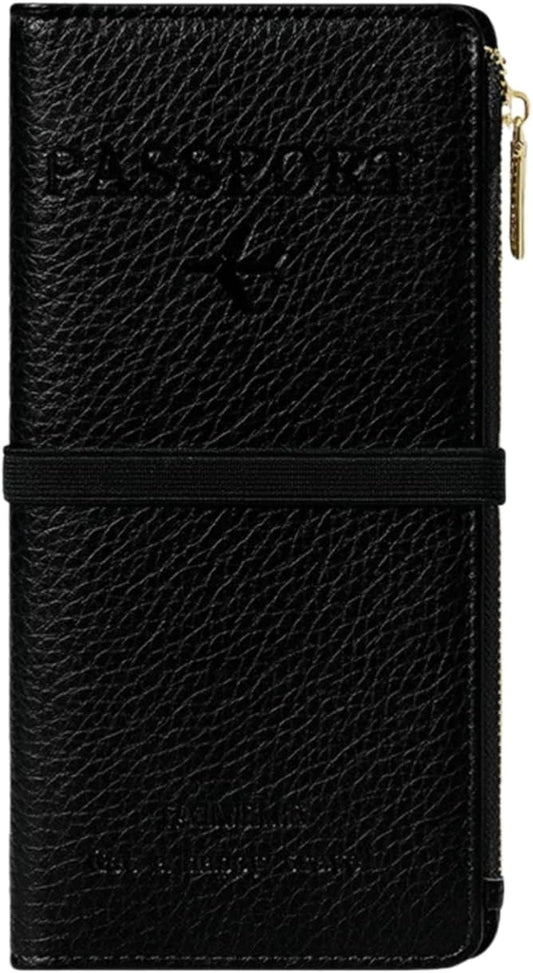 RFID-Blocking Leather Travel Wallet & Passport Holder with Zipper Pocket, Card Slots, and Phone Compartment – Waterproof Travel Organizer for Women & Men. TG-1 (Black)