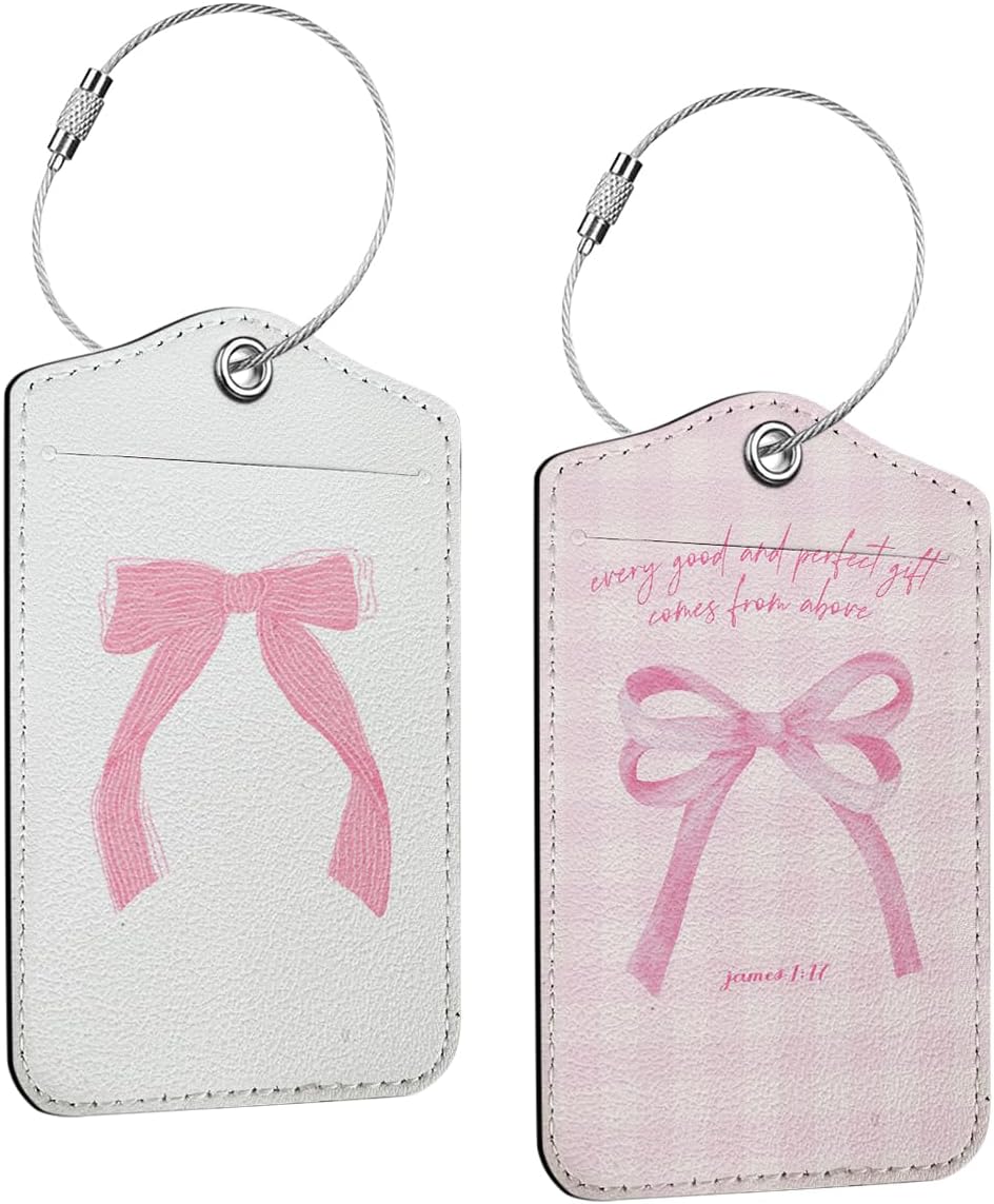 2 PCs Bible Verse Luggage Tag, Preppy Bow Suitcase Tags with Privacy Flap and Metal Loop, Coquette Luggage Tags for Suitcases, Identifiers Travel Essentials Bag Tag, Christian Gifts for Women Girl