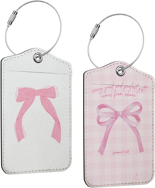 2 PCs Bible Verse Luggage Tag, Preppy Bow Suitcase Tags with Privacy Flap and Metal Loop, Coquette Luggage Tags for Suitcases, Identifiers Travel Essentials Bag Tag, Christian Gifts for Women Girl