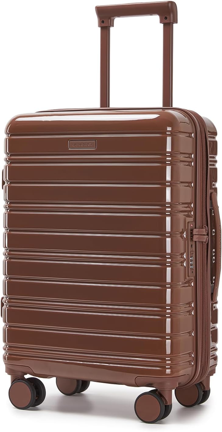 LARVENDER Carry On Luggage 22x14x9 Airline Approved, 20 Inch Expandable PC+ABS Hardside Suitcase Carry On Luggage with Spinner Wheels TSA Lock for Women Men (Mocha)