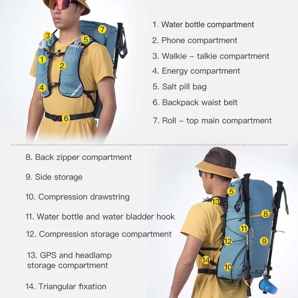 AONIJIE 30L Lightweight Hiking Backpack Waterproof Hiking Bag For Men Women Trail Running Camping Backpack Daypack (Military Green)