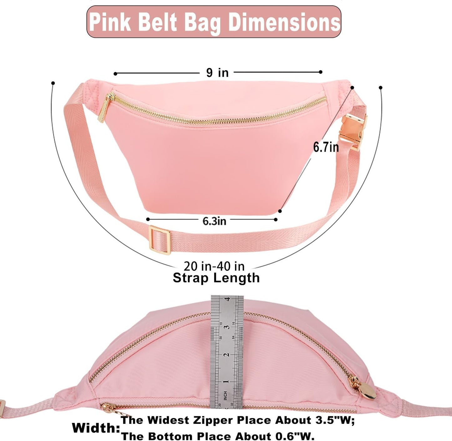 Fanny Pack Women Waist Pack Bag Pink Belt Pack Travel Crossbody Bag for Women Nylon (Pink)