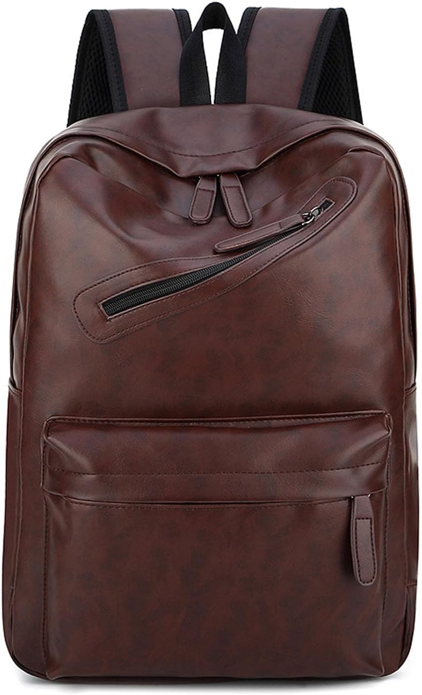 Mens Leather 16.1 inch Laptop Bag Travel Casual Computer Backpack College Business Work Shoulder Bags Waterproof (Brown)