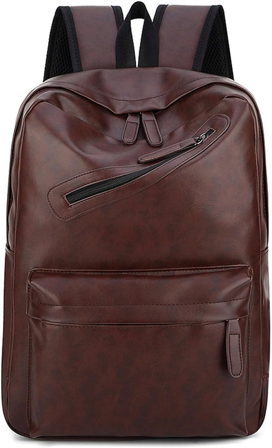 Mens Leather 16.1 inch Laptop Bag Travel Casual Computer Backpack College Business Work Shoulder Bags Waterproof (Brown)