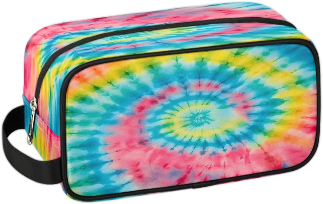 Colorful Swirl Tie Dye Travel Toiletry Bag Kit for Men Cosmetic Makeup Bag for Women Waterproof Shaving Bag Hanging Wash Bag Organizer for Toiletries Accessories