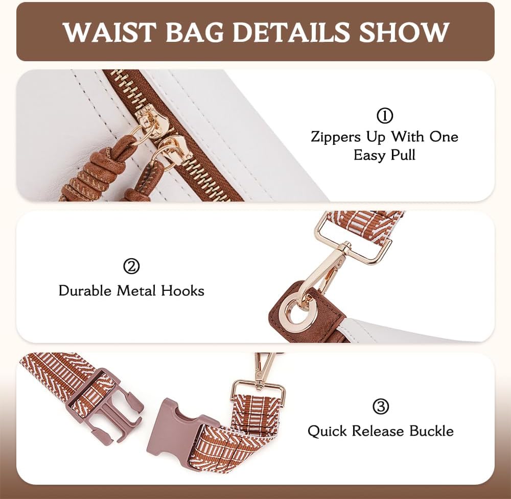 HKCLUF Fanny Pack Crossbody Bags for Women Pu Leather Belt Bag Waist Pack Causal Chest Bum Bag With 2 Straps