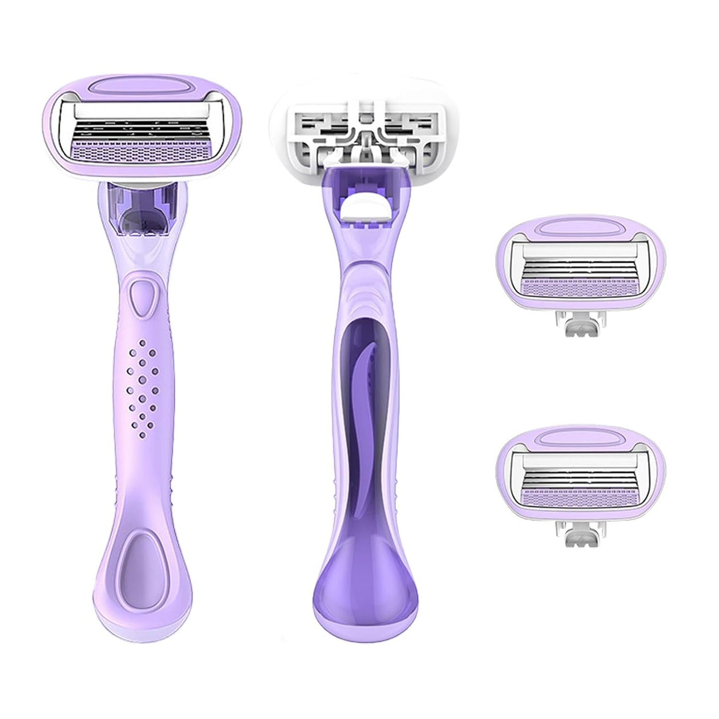 Women's Travel Razor Set, Purple, Plastic Handle, 4-Blade System with 2 Refills and Case, Compact Portable Design for Sensitive Shaving (Purple)