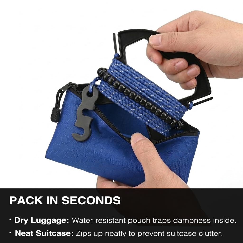2 Pack Travel Clothesline, No Clothespins Needed, 48 Beads, Winders & Bags