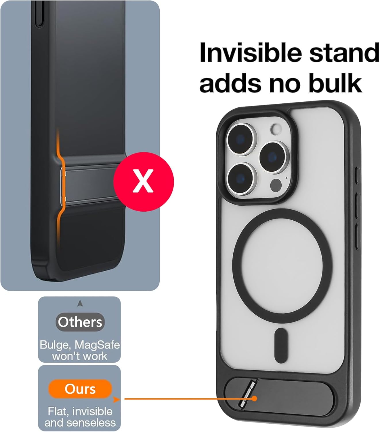 Tikoo Strong Magnetic for iPhone 16 Pro Case with Magsafe and Built-in Invisible Kickstand Slim Translucent Matte Military Grade Protective Phone Case for iPhone 16 Pro 6.3”