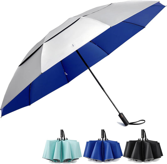 Prospo 46/62 Inch Large Travel Umbrellas for Rain Windproof, 10 Ribs Compact Reverse Folding Golf Umbrella, Double Canopy Automatic Open Close